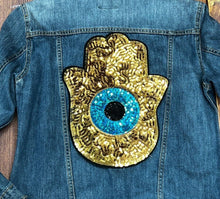 Load image into Gallery viewer, Khamsa Hamsa Hand of Fatima Sequin Eye Applique Patch
