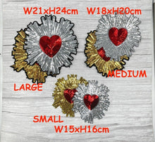 Load image into Gallery viewer, Large Red Sequin Love Heart Applique Patch  Surrounded in Gold or Silver
