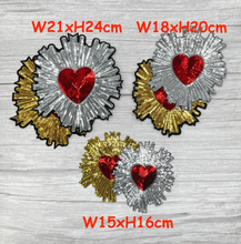 Load image into Gallery viewer, Large Red Sequin Love Heart Applique Patch  Surrounded in Gold or Silver
