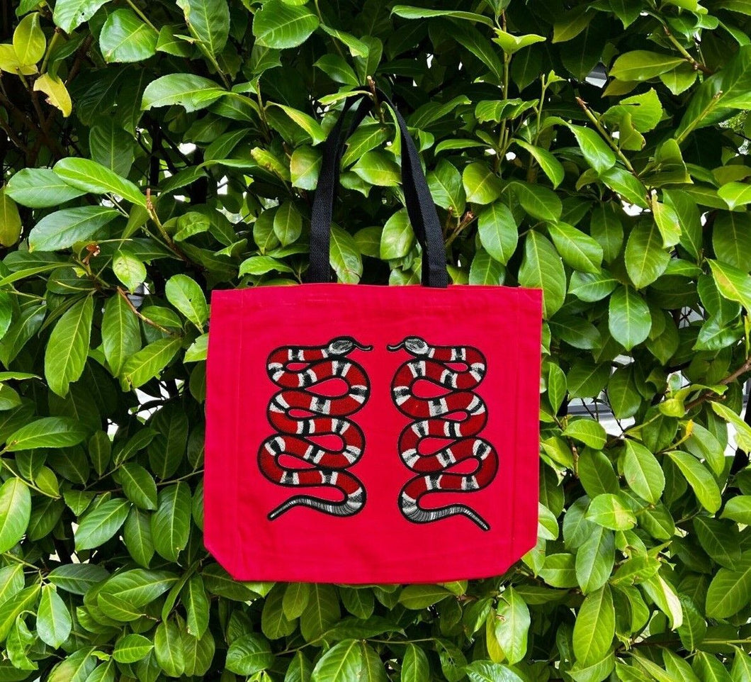 Tote with 2 Embroidered  Snakes  12 or 5 oz Shopping Bag
