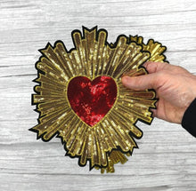 Load image into Gallery viewer, Large Red Sequin Love Heart Applique Patch  Surrounded in Gold or Silver

