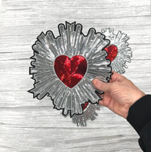 Load image into Gallery viewer, Large Red Sequin Love Heart Applique Patch  Surrounded in Gold or Silver
