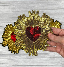 Load image into Gallery viewer, Large Red Sequin Love Heart Applique Patch  Surrounded in Gold or Silver

