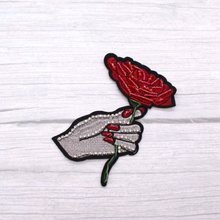 Load image into Gallery viewer, Red Rose Flower And Hand Crystal &amp; Sequin Applique Patch
