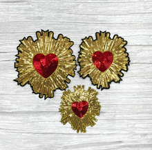 Load image into Gallery viewer, Large Red Sequin Love Heart Applique Patch  Surrounded in Gold or Silver
