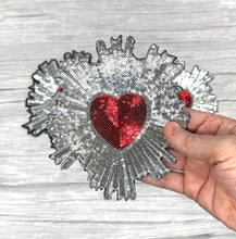 Load image into Gallery viewer, Large Red Sequin Love Heart Applique Patch  Surrounded in Gold or Silver
