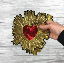 Load image into Gallery viewer, Large Red Sequin Love Heart Applique Patch  Surrounded in Gold or Silver
