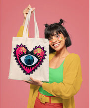 Load image into Gallery viewer, Tote with  Sequin Evil Eye  12 or 5 oz Shopping Bag
