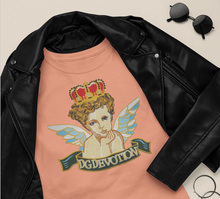 Load image into Gallery viewer, Very Large Tapestry Cherub &amp; Crown Embroidered Dg Devotion Applique Patch
