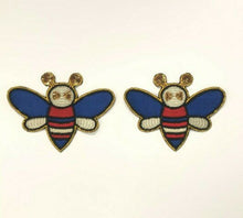 Load image into Gallery viewer, 2  Handmade Blue Bee with Sequin &amp; Beads Patch Applique.
