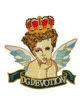 Load image into Gallery viewer, Very Large Tapestry Cherub &amp; Crown Embroidered Dg Devotion Applique Patch
