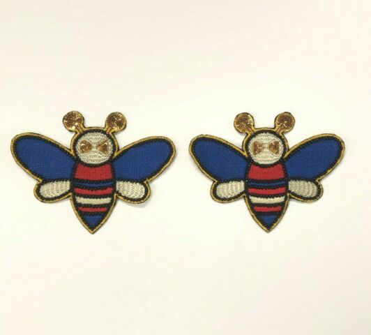 2  Handmade Blue Bee with Sequin & Beads Patch Applique.