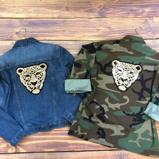 Sequin Leopard Embroidered Head Applique Patch