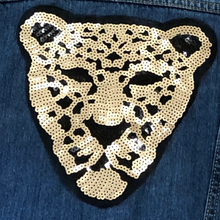 Load image into Gallery viewer, Sequin Leopard Embroidered Head Applique Patch
