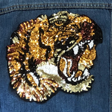 Load image into Gallery viewer, Sequin Tiger Embroidered Head Applique Patch
