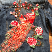 Load image into Gallery viewer, Large Bright Red Embroidered and Lace Peacock Applique  Patch

