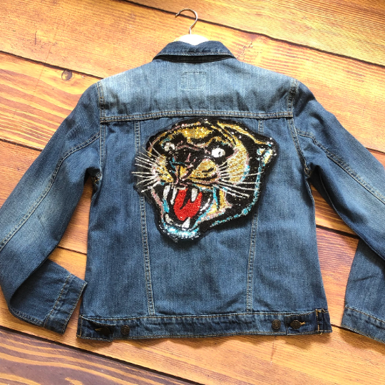 Large Sequin  Tiger Head Applique Patch