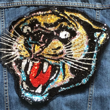Load image into Gallery viewer, Large Sequin  Tiger Head Applique Patch
