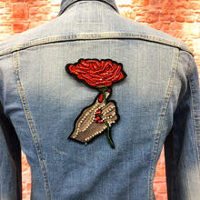 Load image into Gallery viewer, Red Rose Flower And Hand Crystal &amp; Sequin Applique Patch
