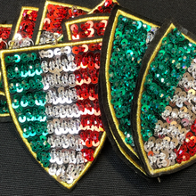 Load image into Gallery viewer, 2 Handmade Coloured 3D Italian Shield Sequin Patch Applique
