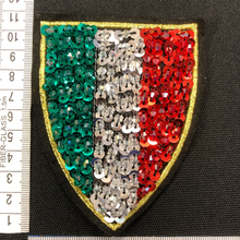 Load image into Gallery viewer, 2 Handmade Coloured 3D Italian Shield Sequin Patch Applique
