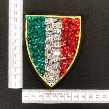 Load image into Gallery viewer, 2 Handmade Coloured 3D Italian Shield Sequin Patch Applique
