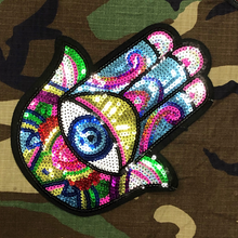 Load image into Gallery viewer, Khamsa Hamsa Hand of Fatima Sequin Eye Applique Patch
