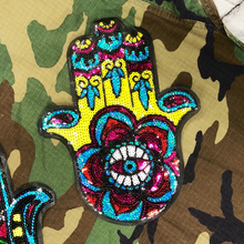Load image into Gallery viewer, Khamsa Hamsa Hand of Fatima Sequin Eye Applique Patch

