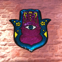 Load image into Gallery viewer, Khamsa Hamsa Hand of Fatima Sequin Eye Applique Patch
