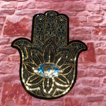 Load image into Gallery viewer, Khamsa Hamsa Hand of Fatima Sequin Eye Applique Patch
