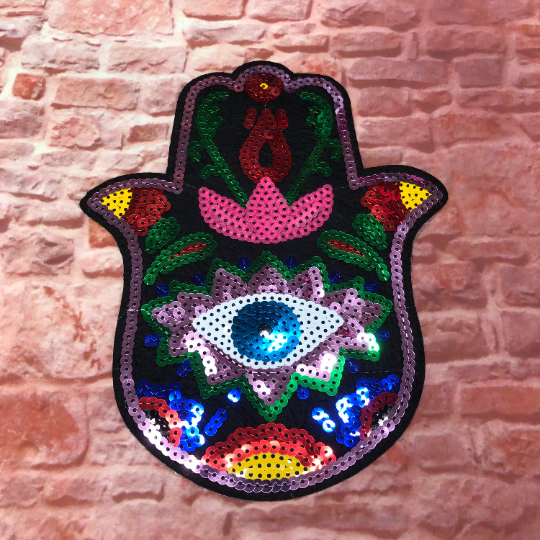 Khamsa Hamsa Hand of Fatima Sequin Eye Applique Patch
