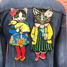 Load image into Gallery viewer, Large Colourful  Embroidered Cat &amp; Flower Applique Patch
