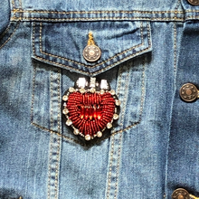Load image into Gallery viewer, Handmade Crystal Rhinestone and Embroidered Love Heart Appliqué  Patch
