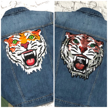 Load image into Gallery viewer, Large Sequin and  Embroidered Tiger Head Applique Patch
