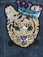 Load and play video in Gallery viewer, Large Sequin Cat Tiger Head  Applique Patch
