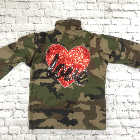 Red Love Heart  and  Black Love Letters Sequin Applique