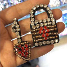 Load image into Gallery viewer, Embellished Sequin Heart Key Lock Applique Patch
