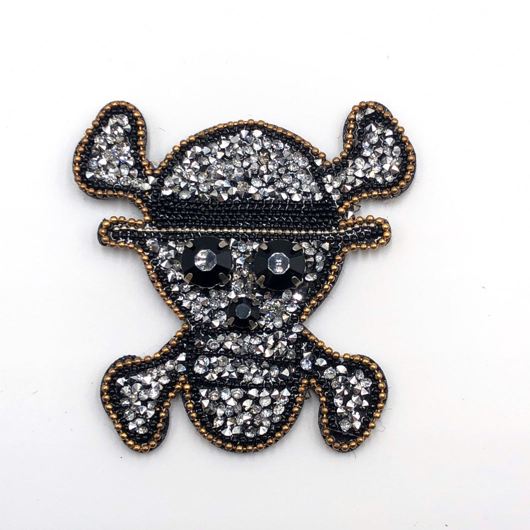 Rhinestone Embroidered Skull & Crossbones Applique Patch