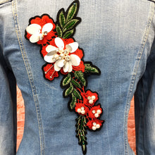 Load image into Gallery viewer, Large Red 3d Crystal &amp; Sequin Flower Appliqué Patch
