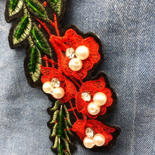Load image into Gallery viewer, Large Red 3d Crystal &amp; Sequin Flower Appliqué Patch
