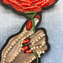 Load image into Gallery viewer, Red Rose Flower And Hand Crystal &amp; Sequin Applique Patch

