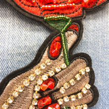 Load image into Gallery viewer, Red Rose Flower And Hand Crystal &amp; Sequin Applique Patch
