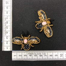 Load image into Gallery viewer, 2 Pieces Handmade 3D Bee Applique Patch Crystal Beaded  Honey Bee Insect
