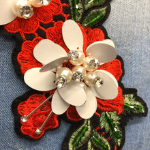 Load image into Gallery viewer, Large Red 3d Crystal &amp; Sequin Flower Appliqué Patch
