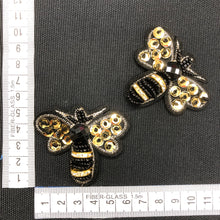 Load image into Gallery viewer, 2 Pieces Handmade 3D Bee Applique Patch Crystal Beaded  Honey Bee Insect
