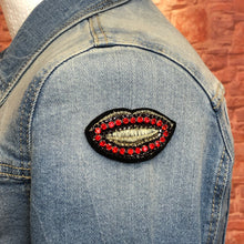 Load image into Gallery viewer, Kissing Lips  Beaded  with Red Or Black Crystals  Applique Patch
