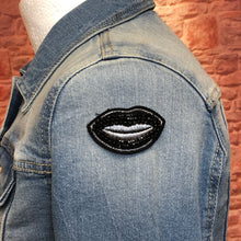 Load image into Gallery viewer, Kissing Lips  Beaded  with Red Or Black Crystals  Applique Patch
