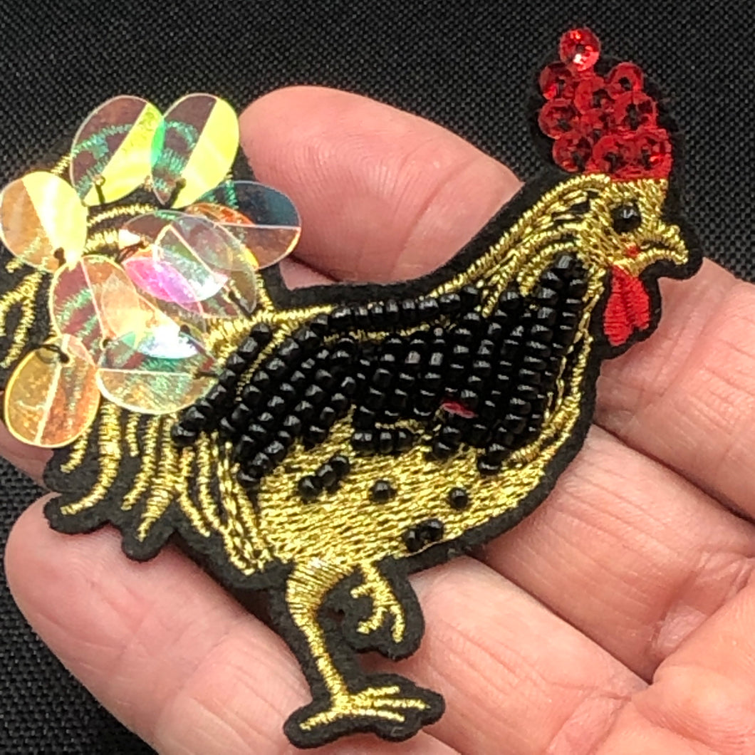 Crystal Glitter Beaded Tear Eye Rooster  Applique Patch