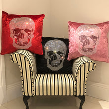 Load image into Gallery viewer, Dmc Rhinestone Crushed Velvet Skull Cushion Pillow

