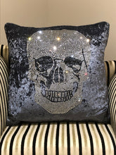 Load image into Gallery viewer, Dmc Rhinestone Crushed Velvet Skull Cushion Pillow
